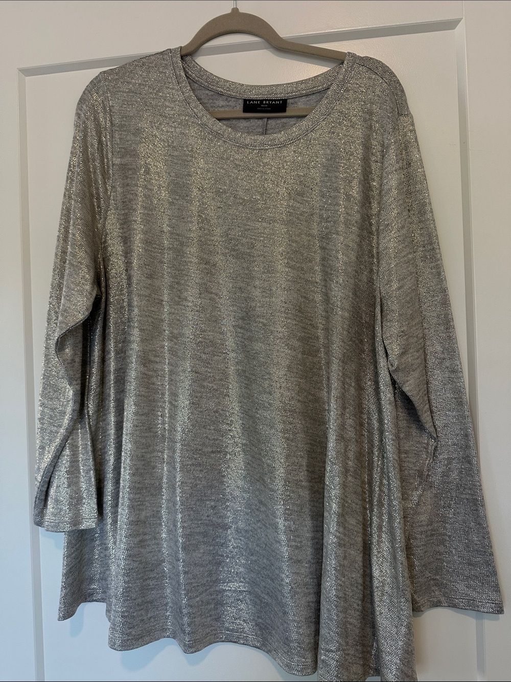 Lane Bryant Silver Metallic Long Sleeve Swing Tee
